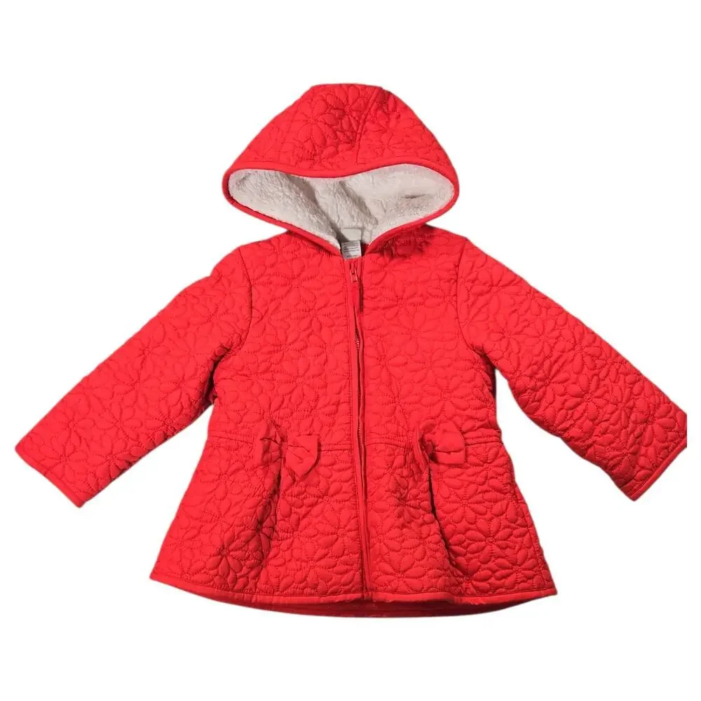 Little Me Toddler 2T Pair Coats Red Quilted Sherpa Hood Lilac Purple Peacoat Bow